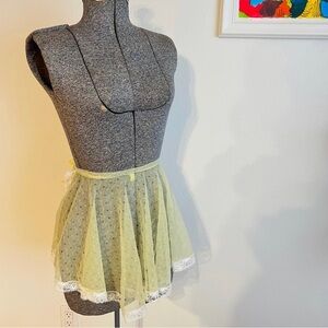 Vintage Mesh Yellow Polka Dot Waist Apron Pinup Girl Handmade Frilly Lace Sheer